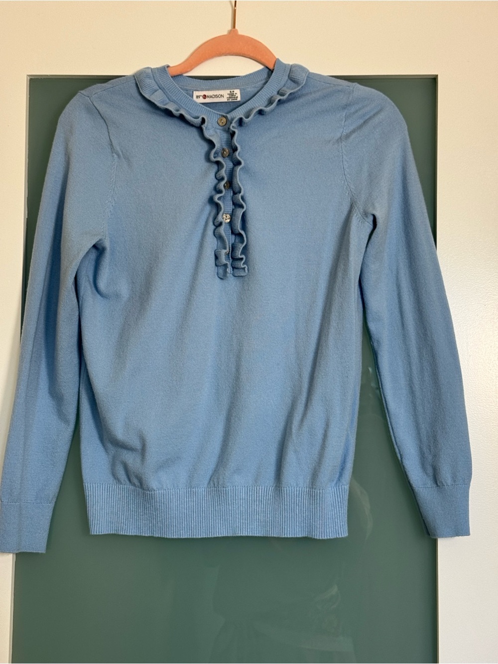 ERDEM Powder Blue Ruffle-Front Knit Sweater